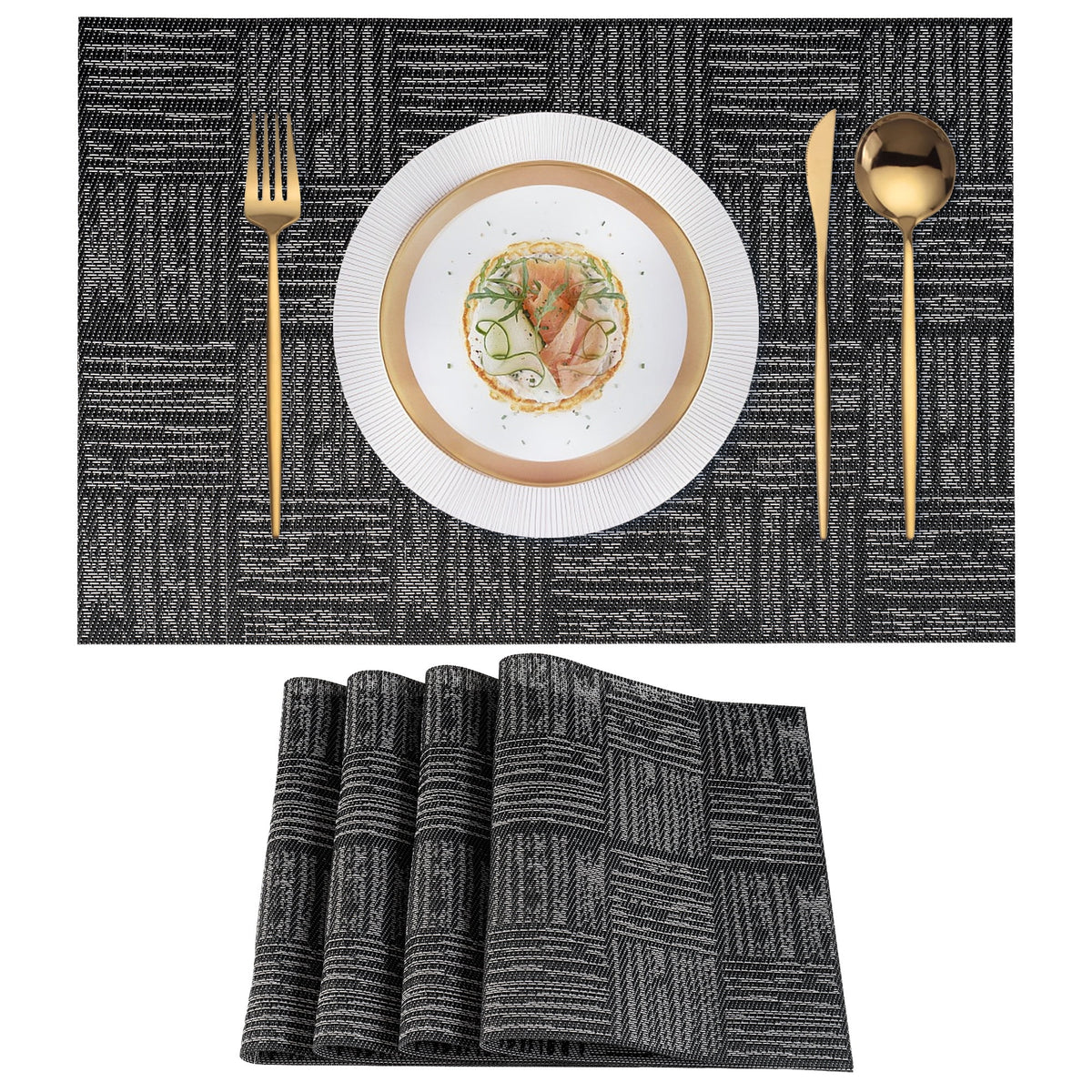 VCVCOO Navy Blue Placemats Set of 4 - Easy Clean Washable PVC Vinyl Placemats - Wipeable Heat Resistant Woven Table Mats for Dining Table - 12x18 inch