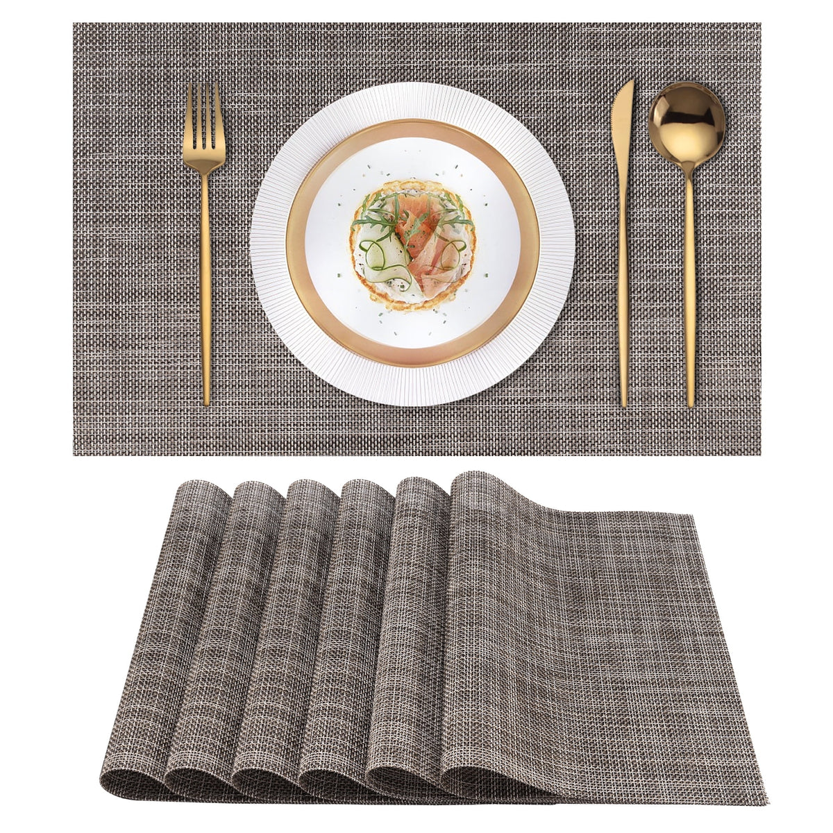 VCVCOO Navy Blue Placemats Set of 4 - Easy Clean Washable PVC Vinyl Placemats - Wipeable Heat Resistant Woven Table Mats for Dining Table - 12x18 inch