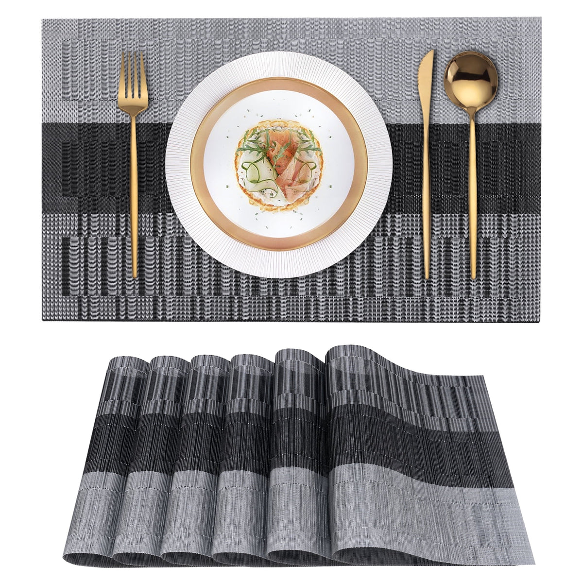 VCVCOO Navy Blue Placemats Set of 4 - Easy Clean Washable PVC Vinyl Placemats - Wipeable Heat Resistant Woven Table Mats for Dining Table - 12x18 inch