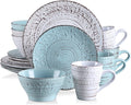 Vancasso, Series Vine, 16-Piece Stoneware Dinnerware Set, Blue and Beige Dinner Set, Service for 4