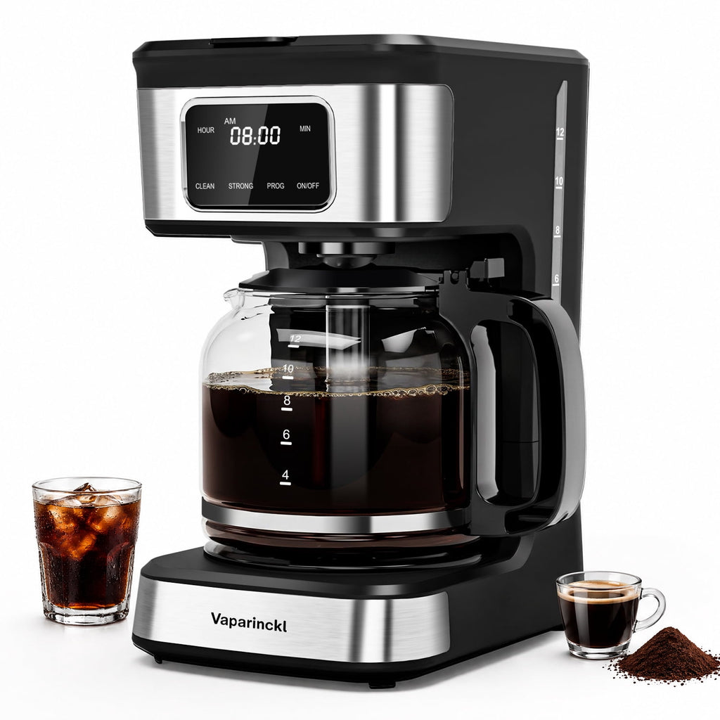Vaparinckl 12-Cup Programmable Coffee Maker, Touch Screen, Auto Brew Timer & Shut-Off, Keep Warm, Black