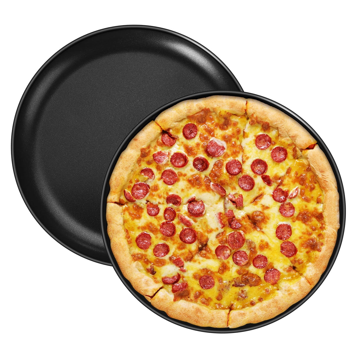 VeSteel Stainless Steel 12 inch Pizza Pan Set of 2, Metal Baking Tray Platter for Oven