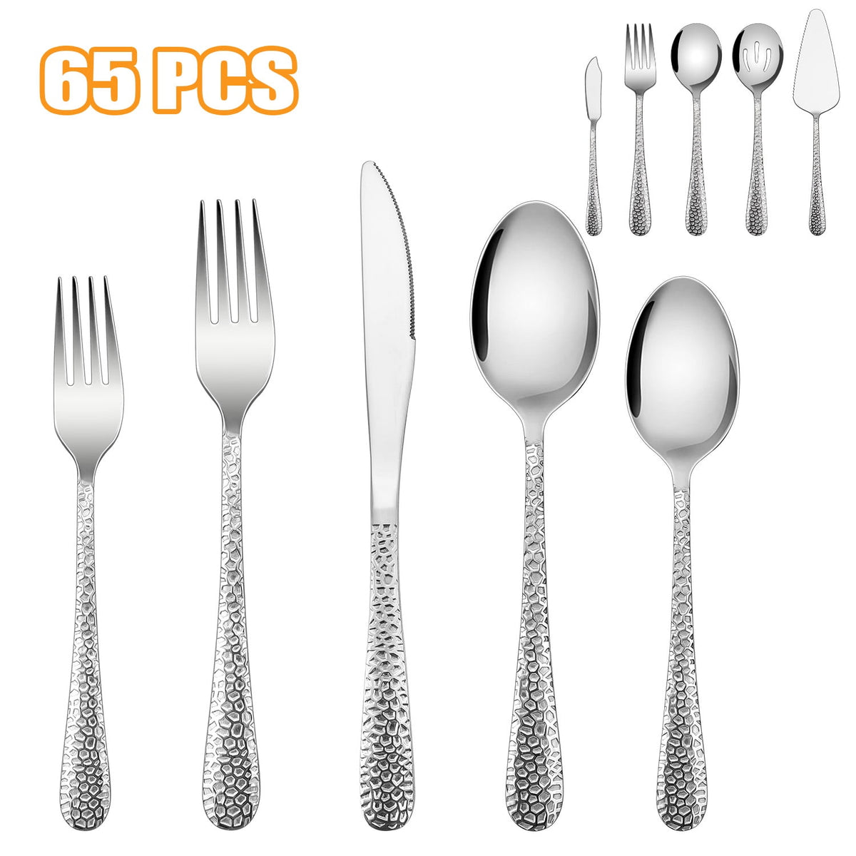 Vesteel Hammered Silverware Set, 40-Piece Stainless Steel Flatware Cutlery Set for 8, Includes Knives, Forks, Spoons, Mirror Polished & Dishwasher Safe