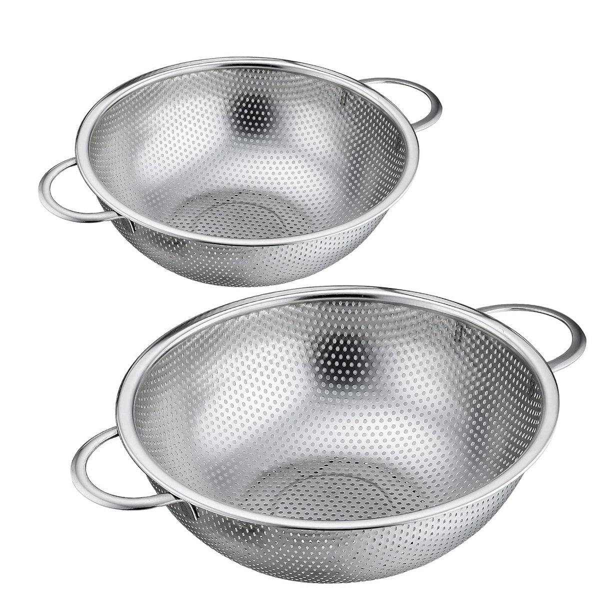 VeSteel Colander Set of 3, Stainless Steel Micro-Perforated Colanders Strainers for Draining Rinsing Washing, Ideal for Pasta Vegetables Fruits, Heavy Duty & Dishwasher Safe - 1/3/5 Quart