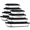 Virtu Casserole Glass Baking Dish, 8pc Stackable Glass Food Storage Containers with Airtight Lids and Grip Handles, Black
