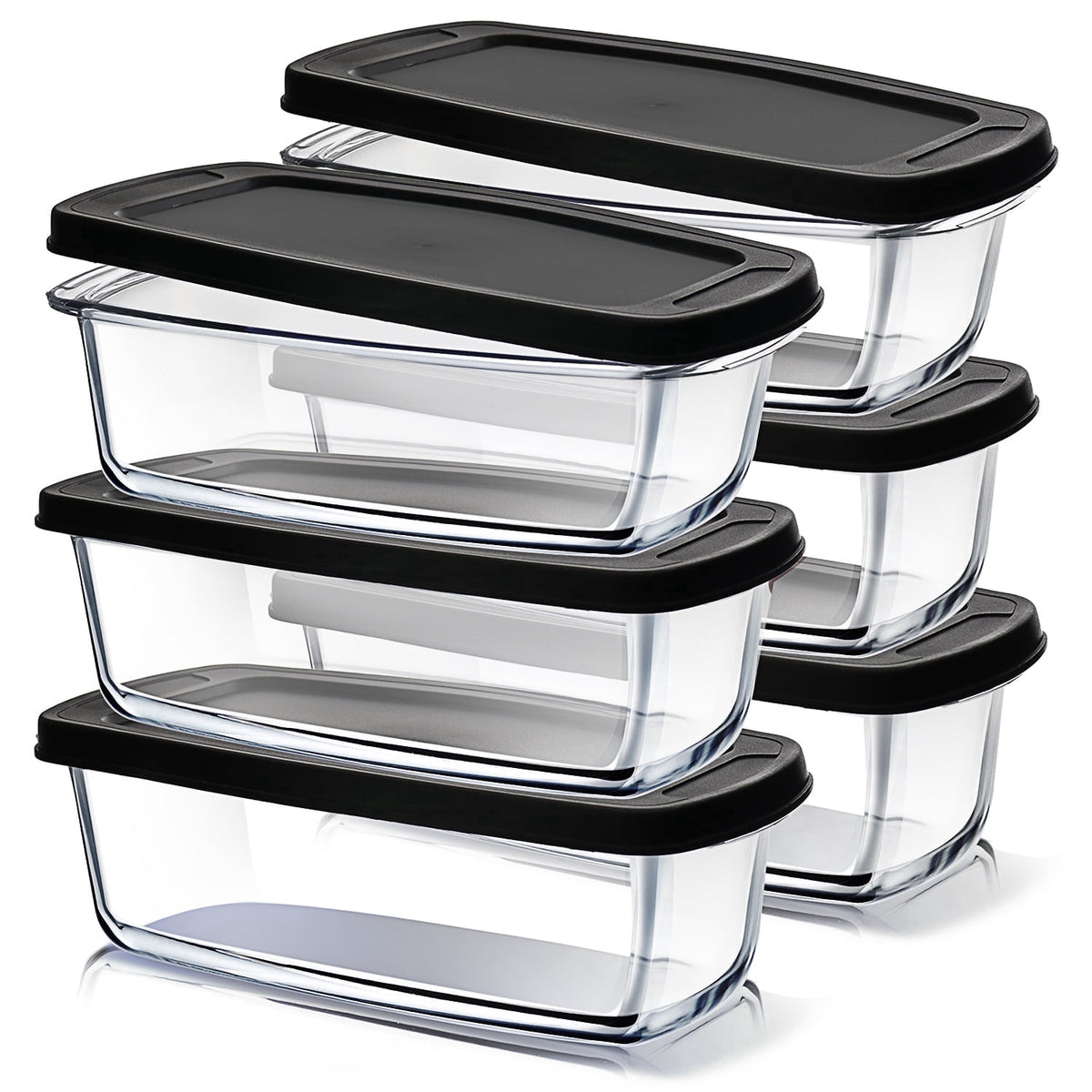 Virtu Glass Bread Loaf Pan, 6pc Glass Baking Dish with Lid, Food Storage Container, Black