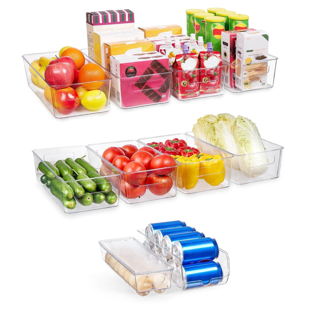 Sindcom Set of 10 Fridge Organizer, Refrigerator Organizing Bins with Handles, BPA-Free Clear Plastic Fridge Storage Containers