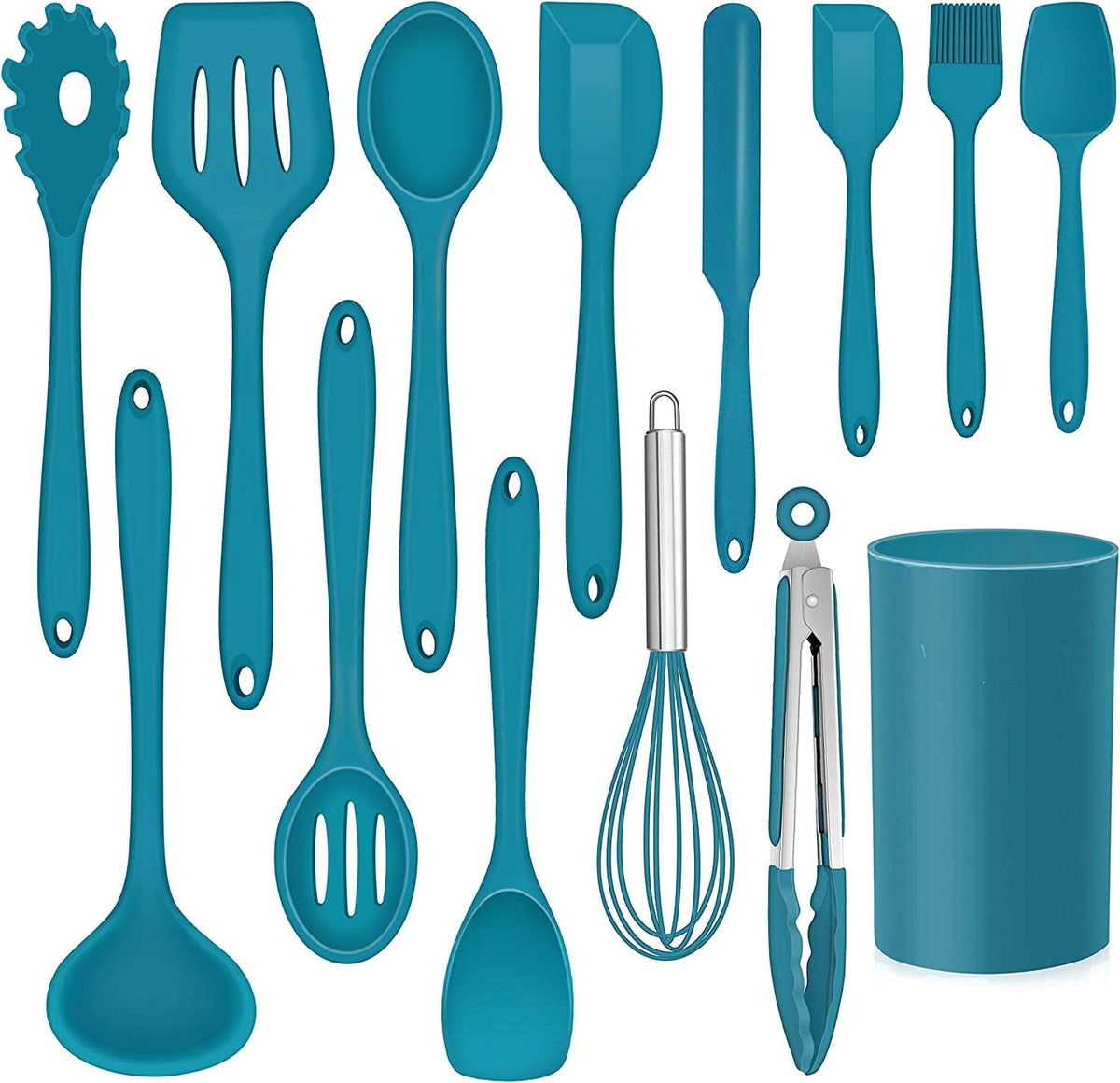 Walchoice 14 Pcs Cooking Utensils Set with Holder, Heat Resistant Silicone Kitchen Cookware Utensils Set, Kitchen Cooking Tools Includes Spatula Spoon Turner Whisk Tong, Dishwasher safe, Red