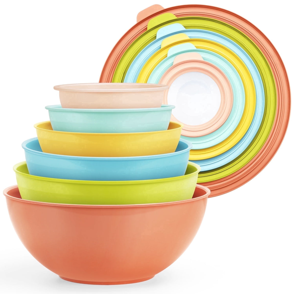 Walchoice Mixing Bowls with Airtight Lids Set of 6, Plastic Nesting Bowls Prep Bowls for Mixing, Serving, Kitchen Preparing, Storage, Microwave & Freezer Safe