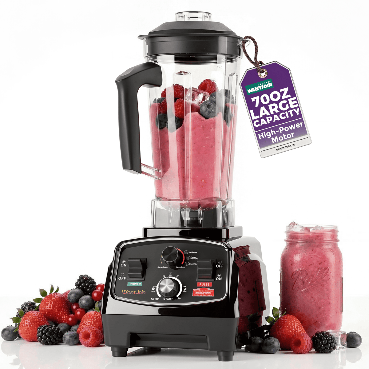 WantJoin Blender-Commercial Blender with Soundproof Shield, Enclosure 2200W ,Quiet Professional-Grade Power,Self-Cleaning,Gray