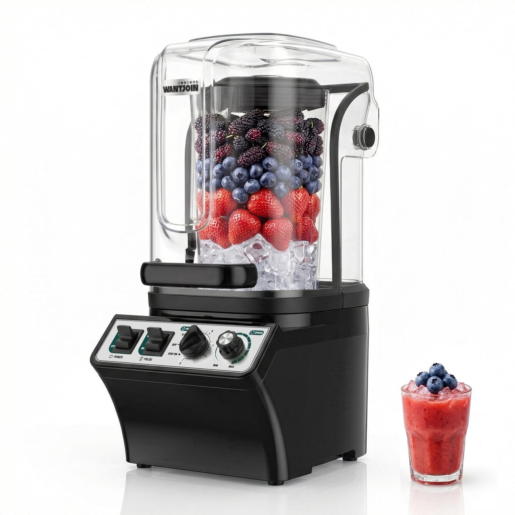 WantJoin Blender-Commercial Blender with Soundproof Shield, Enclosure 2200W ,Quiet Professional-Grade Power,Self-Cleaning,Gray