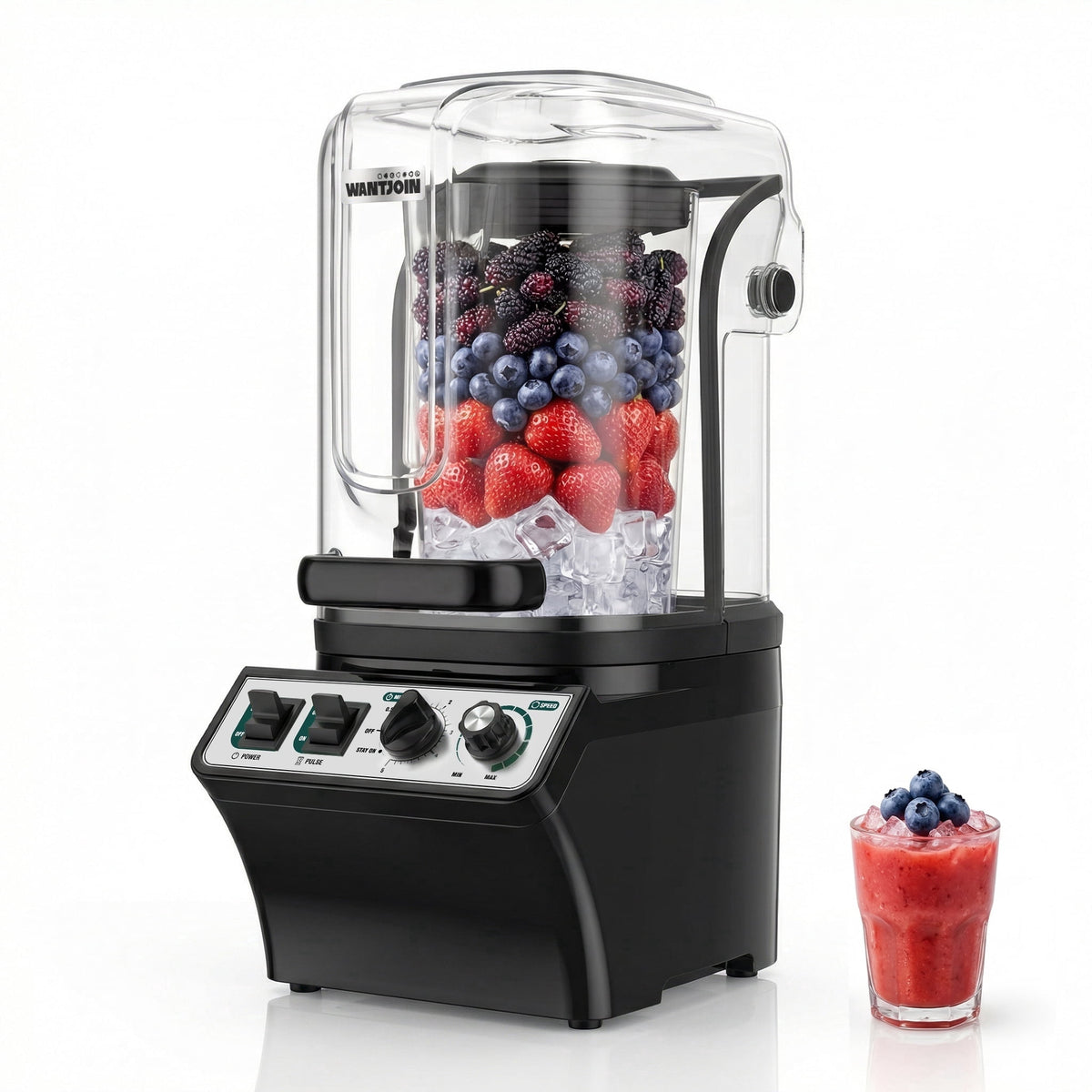 WantJoin Blender-Commercial Blender with Soundproof Shield, Enclosure 2200W ,Quiet Professional-Grade Power,Self-Cleaning,Gray