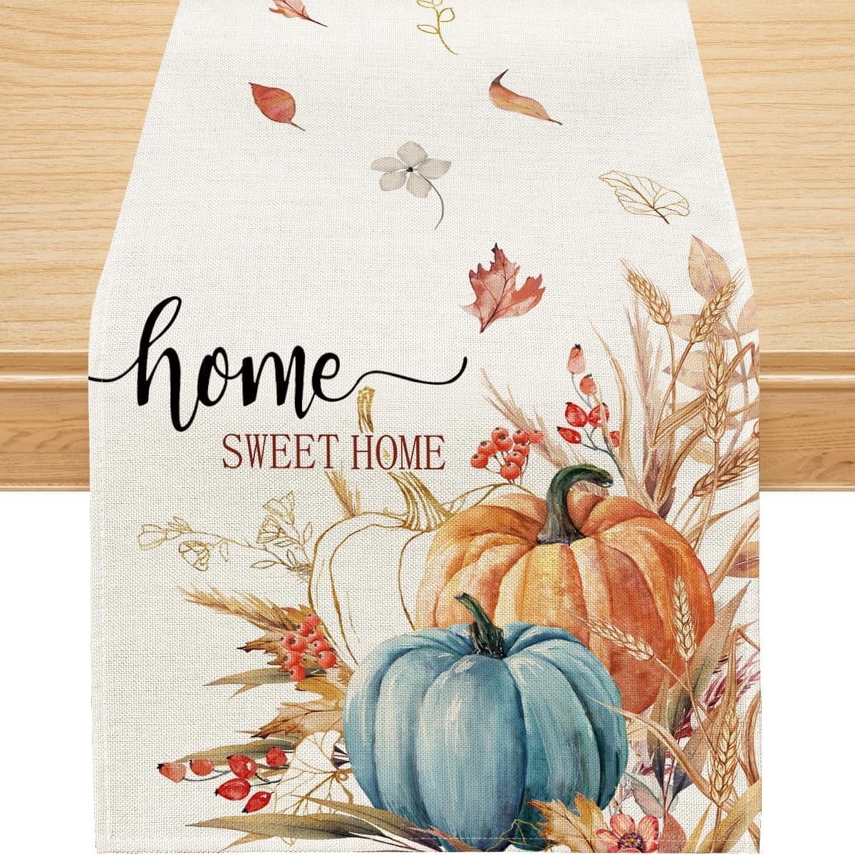 YIBAGA Fall Table Runner Pumpkin Sweet Home Thanksgiving Dining Decoration, 13x72 inch, Polyester