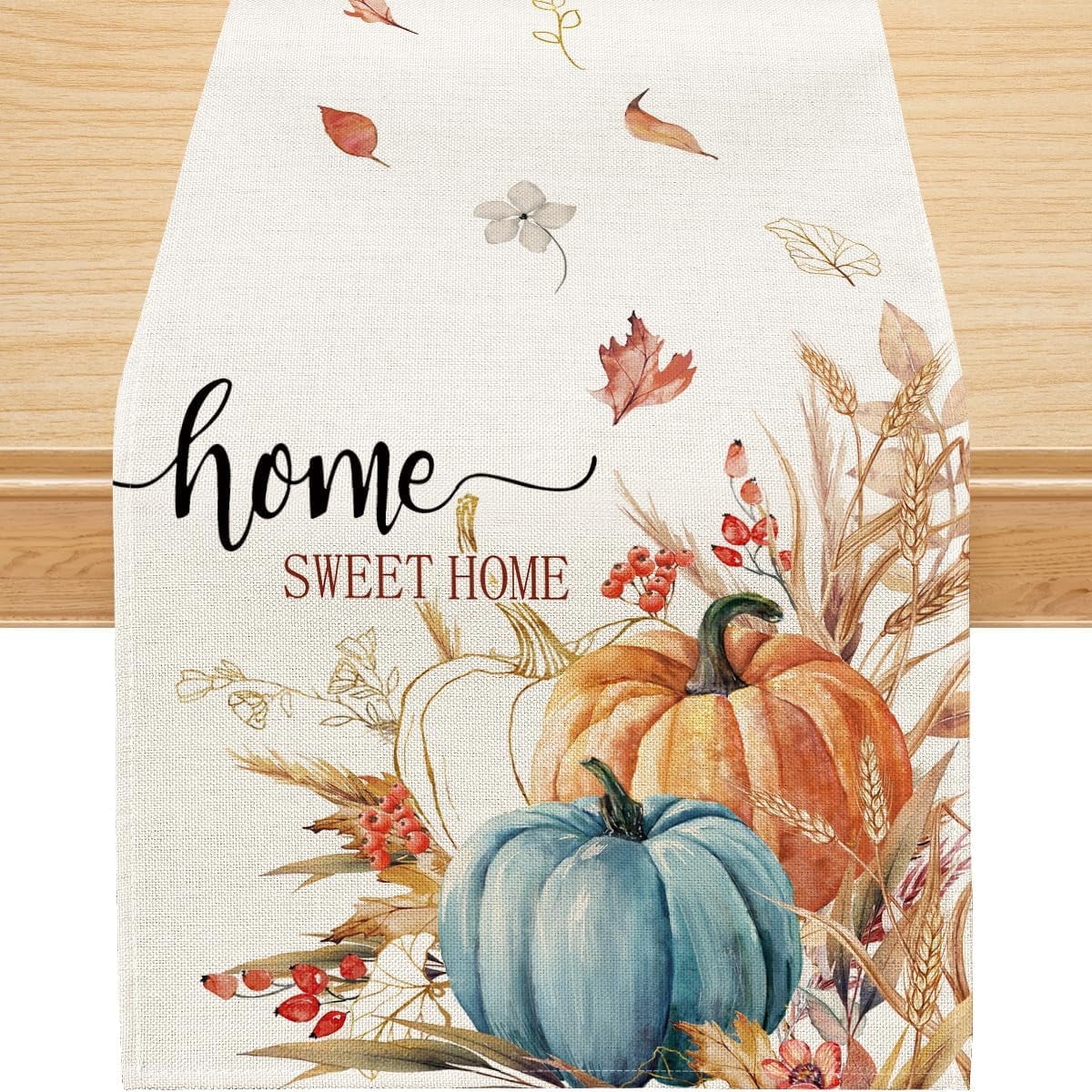 YIBAGA Fall Table Runner Pumpkin Sweet Home Thanksgiving Dining Decoration, 13x72 inch, Polyester