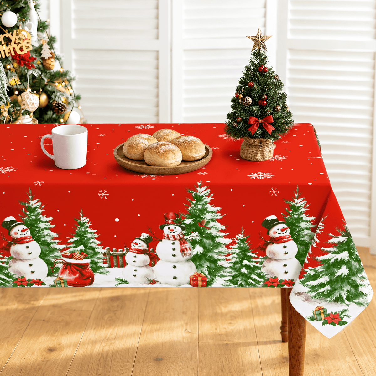 Yastouay Christmas Tablecloth Snowman Table cloth Blue Rectangle Table Cover for Xmas Dinner Party, 60" x 84"