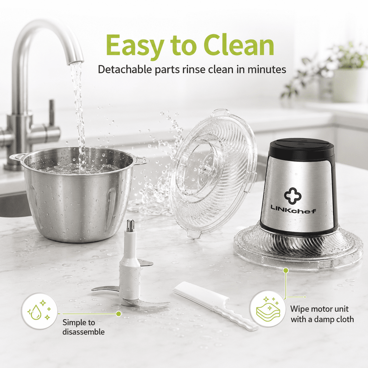 LINKChef 6-Cup Food Processor, Electric Food Chopper & Meat Grinder for Vegetables, Meat & Fruit，Dishwasher Safe
