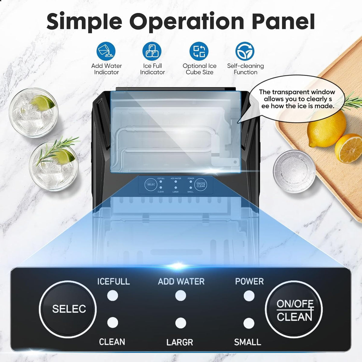 Simenmax Ice Maker Countertop – 26lbs Desktop ice maker with Handle for Home, Kitchen, Office, Outdoors, RV, Camping, White