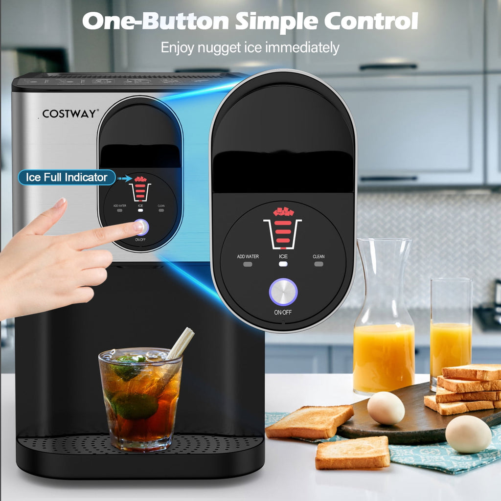 Costway 56 lbs/24 H Pepple Chewable Countertop Ice Maker with Self-Cleaning System