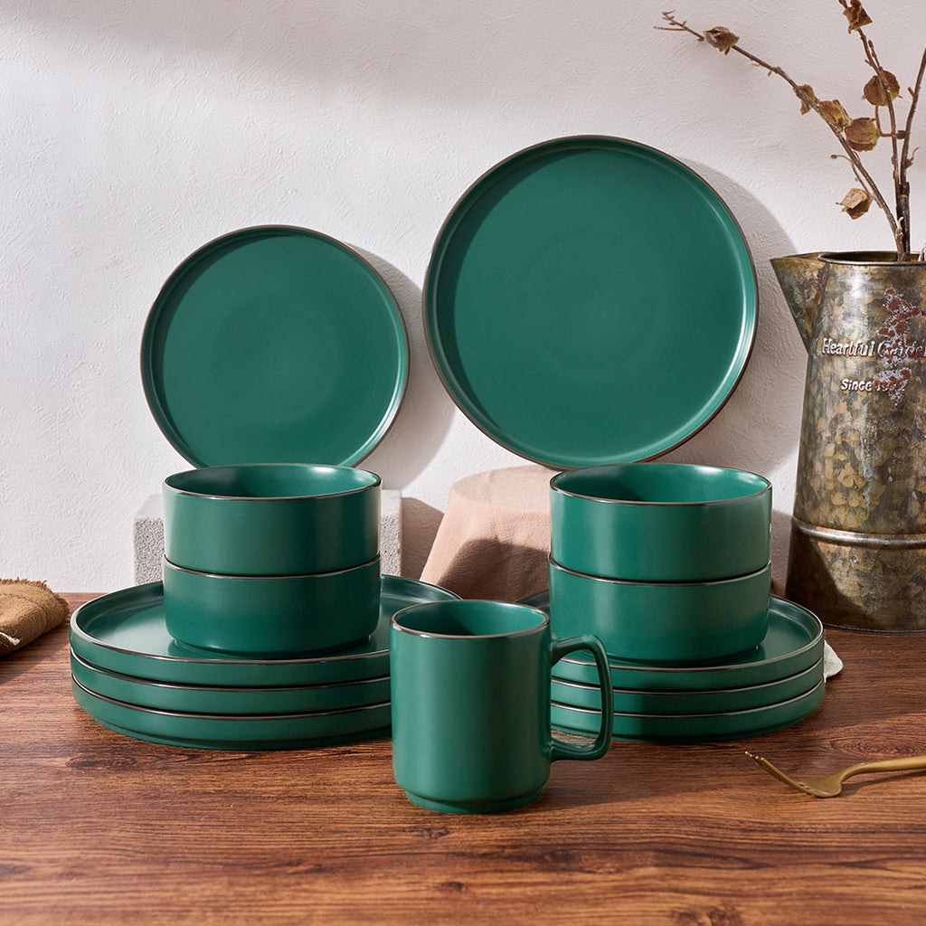 Famiware Nebula Stoneware Dinnerware Sets, 12-Piece Dish Set, Multi-color