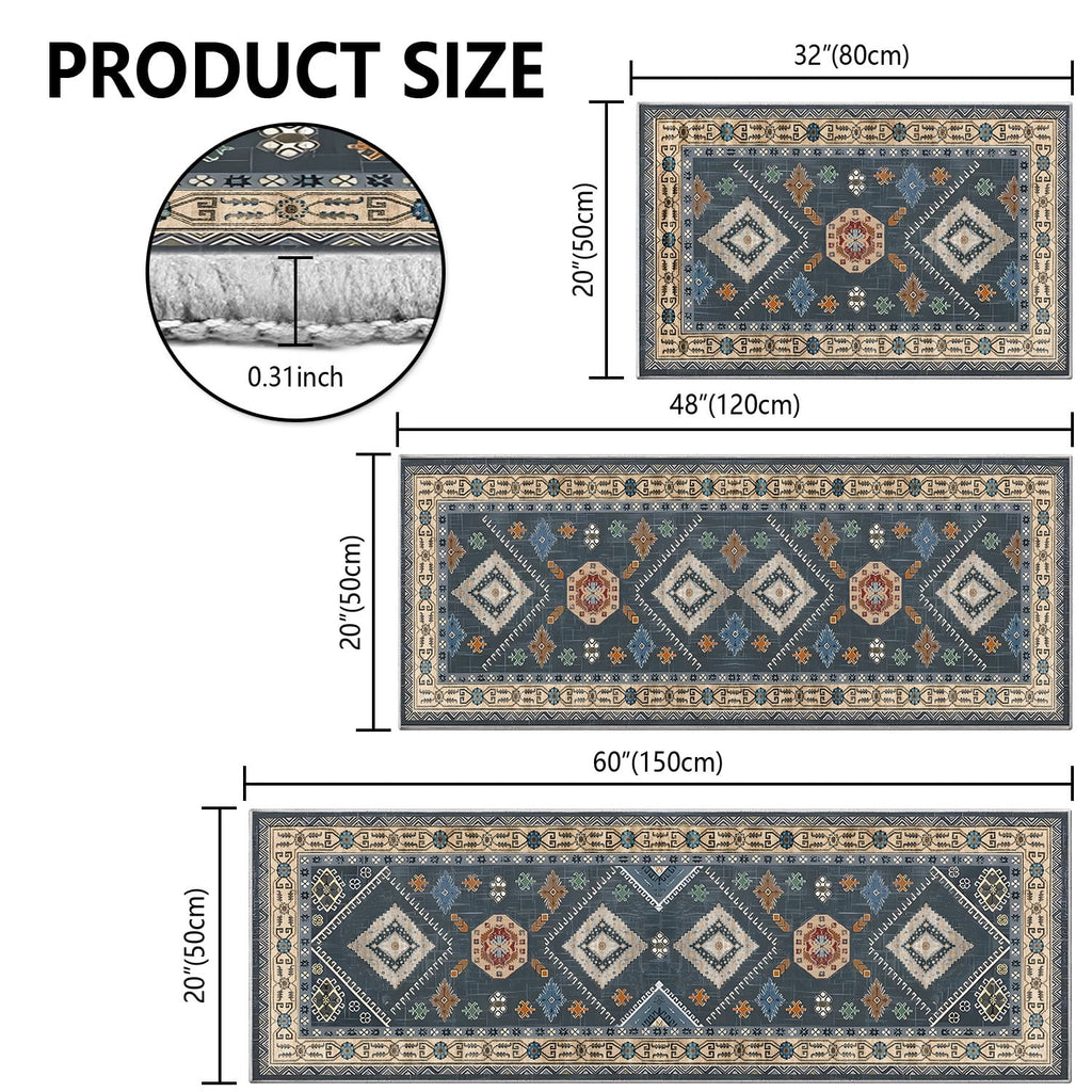 TECHVIDA Kitchen Rug Set 3 Piece,Non Slip Machine Washable Kitchen Mats, Farmhouse Hallway Doormat for Home Floor and Living Room,Gray