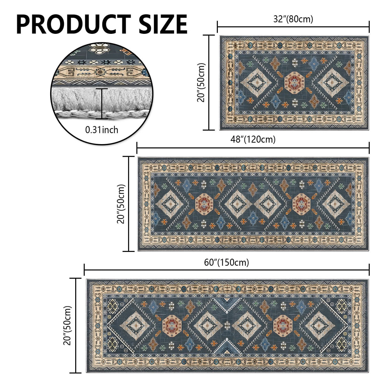 TECHVIDA Kitchen Rug Set 3 Piece,Non Slip Machine Washable Kitchen Mats, Farmhouse Hallway Doormat for Home Floor and Living Room,Gray