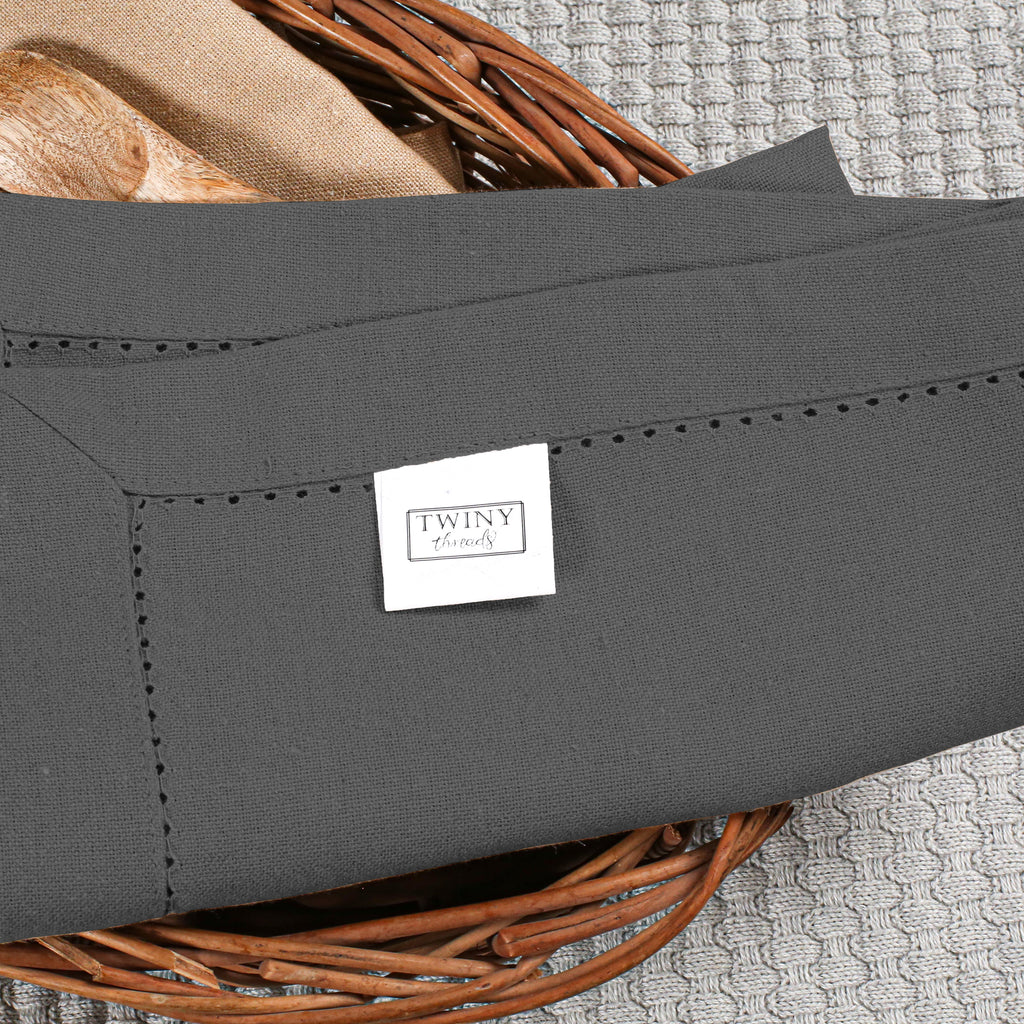 Twiny Threads Set of 4 Hemstitch Reusable Cloth Dinner Napkins - Navy