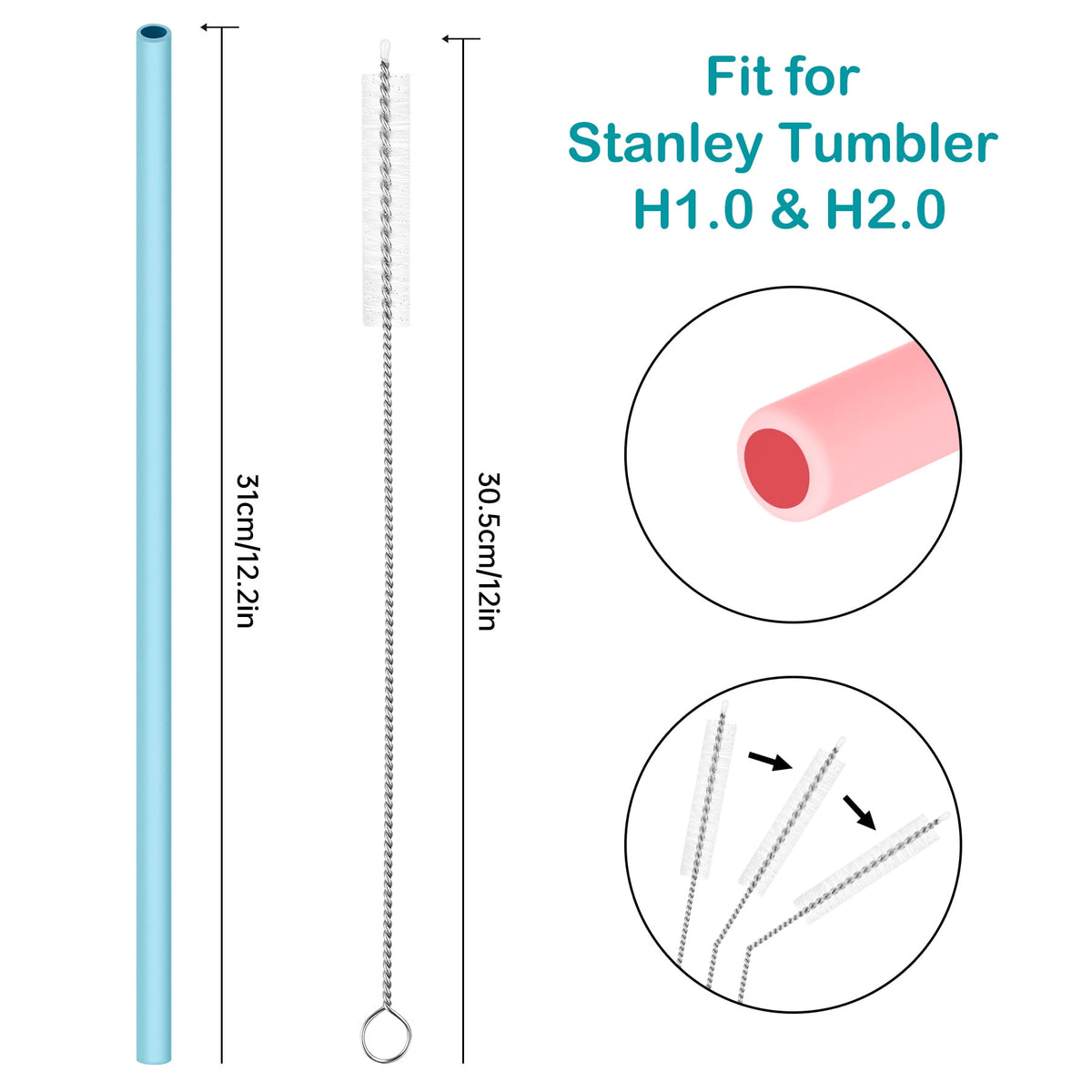 Tomorotec 12" Reusable Silicone Drinking Straws 15PCS with 2 Brushes, Compatible with Stanley Tumblers 40oz 30oz 20oz, Customizable for Various Drinkware, BPA-Free & Safe for Teeth (Morandi Colors)