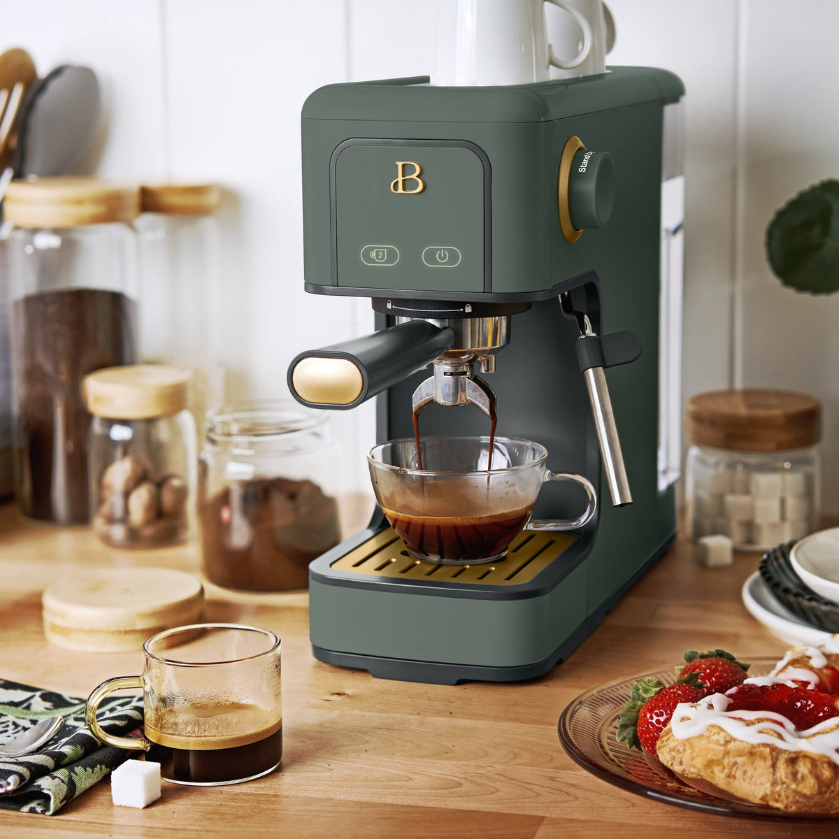 Beautiful by Drew Barrymore Slim Espresso Machine, 20-Bar Pressure, Black Sesame