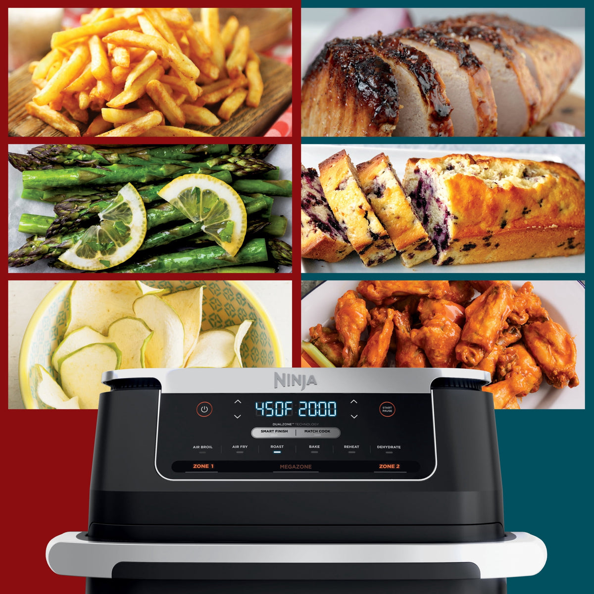 Ninja Foodi Air Fryer 7-Qt, DualZone FlexBasket, 6-in-1, Smart Finish, Cook 2 Foods 2 Ways, DZ071 Black
