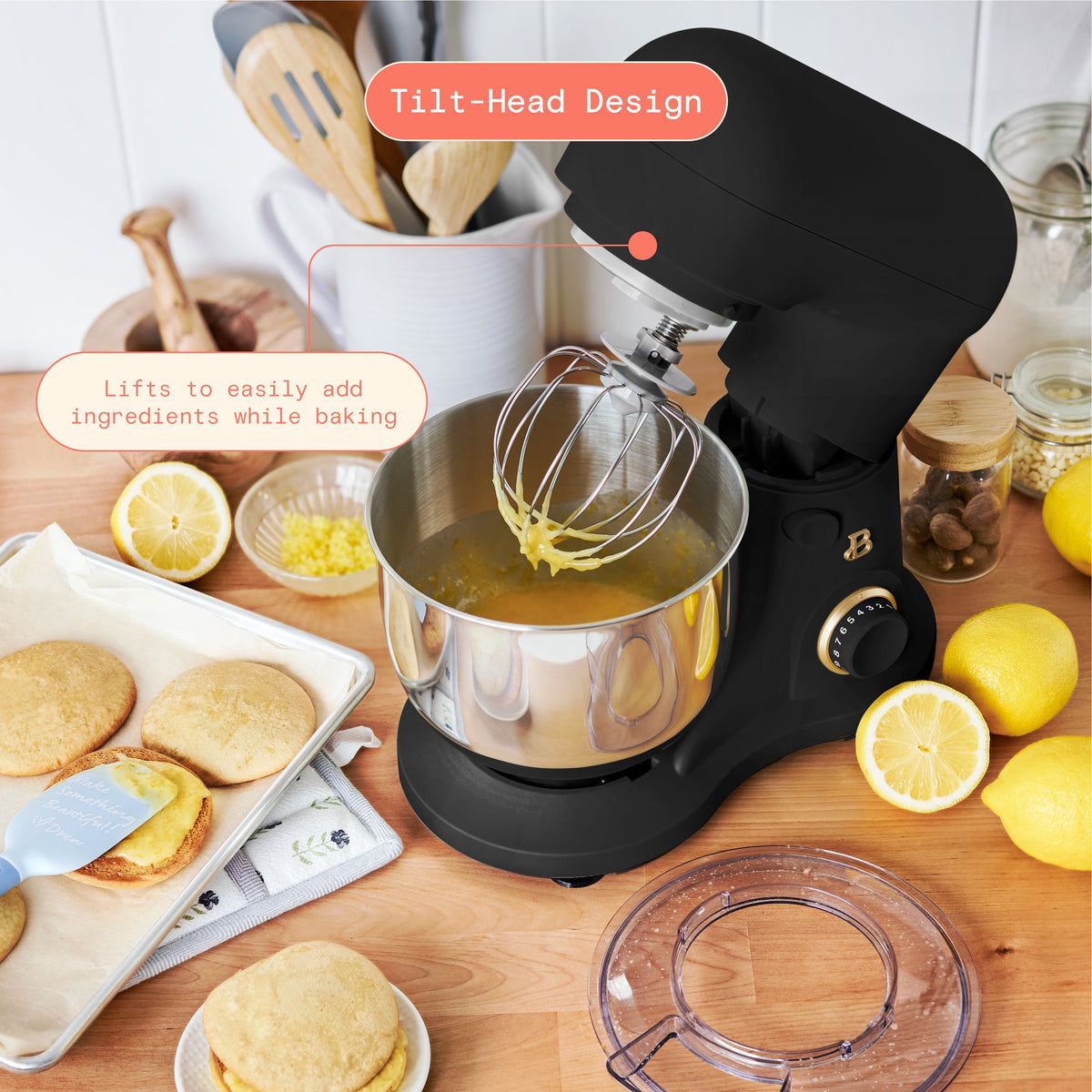 Beautiful 3.5 Qt Stand Mixer with Flat Beater, Dough Hook, Balloon Whisk, Chocolate by Drew Barrymore