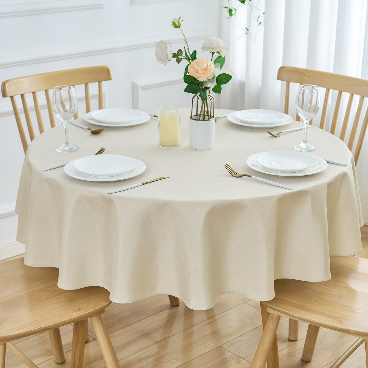 Inosoo Faux Linen Textured Rectangle Tablecloth - 60 x 84 inch Waterproof & Machine Washable Linen-Look Cloth Table Cover, White