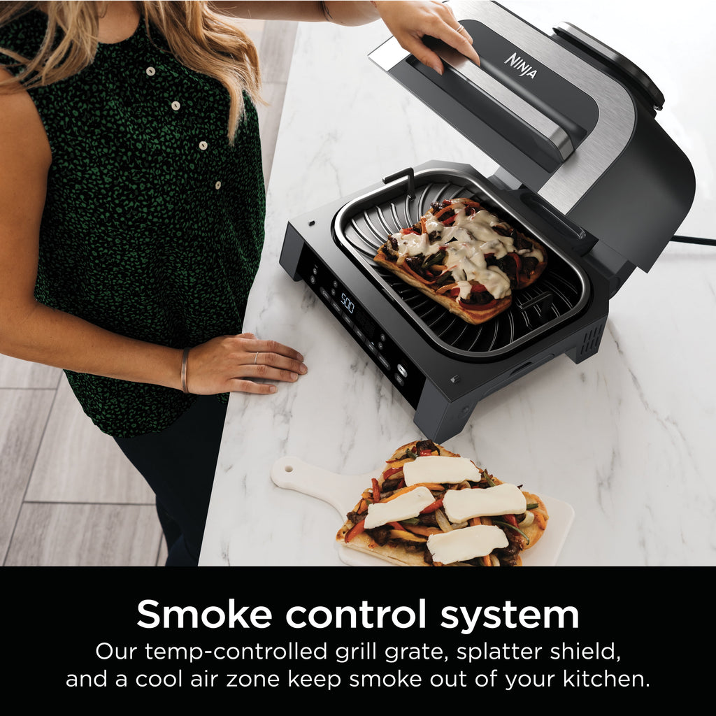 Ninja Foodi Smart XL 6-in-1 Indoor Grill with Air Fry, Roast, Bake, Broil, & Dehydrate, Foodi Smart Thermometer, 2nd Generation, Black/Silver DG551