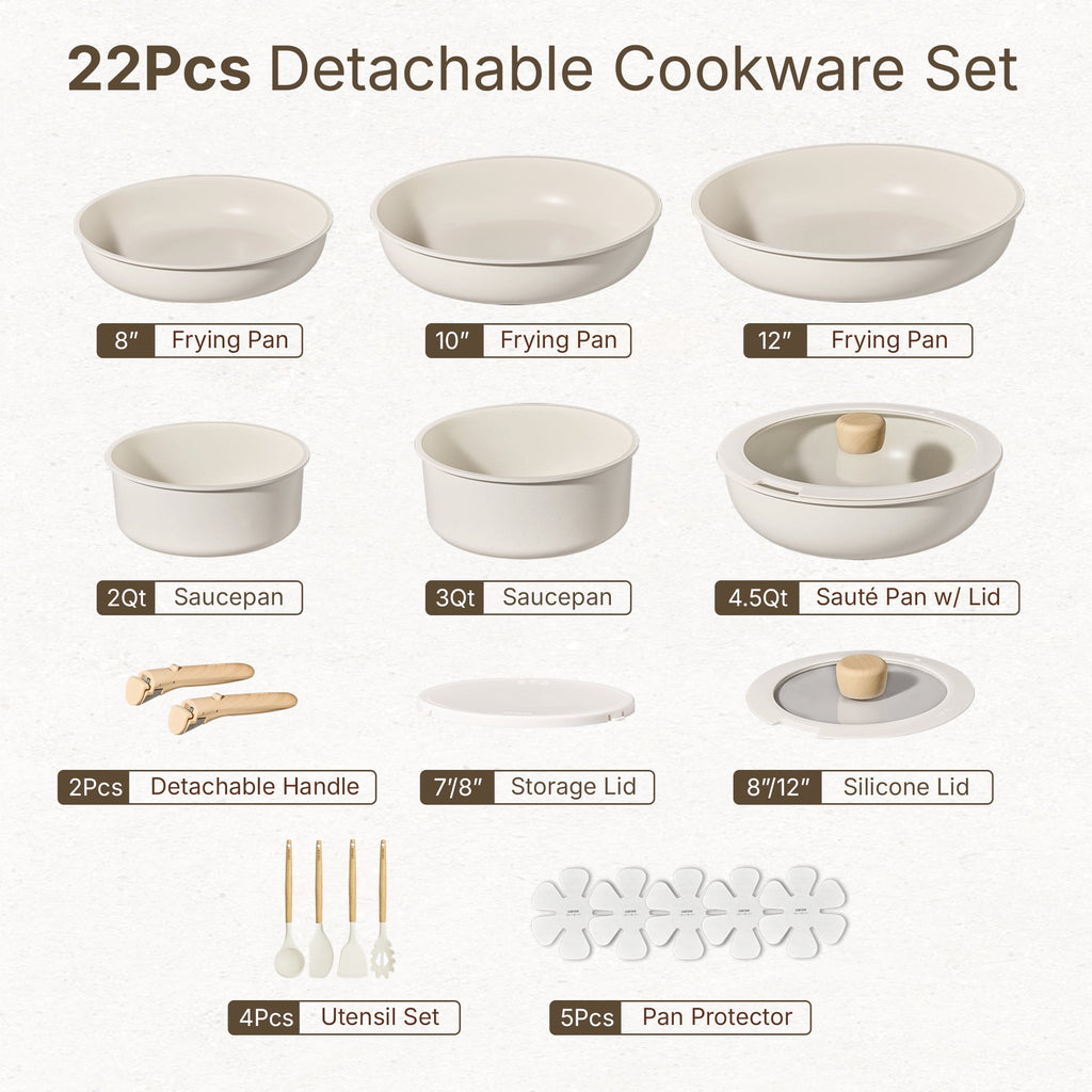 Carote 24-Piece Nonstick Cookware Set, Pots and Pans Set with Detachable Handle, Induction Compatible, Oven & Dishwasher Safe, Black
