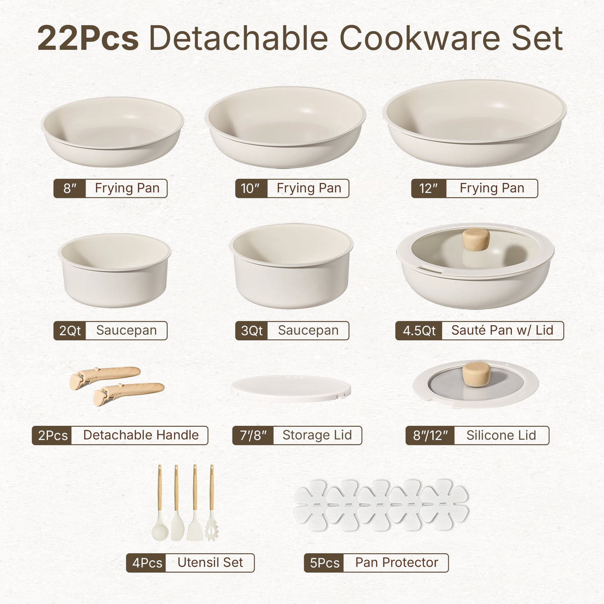Carote 24-Piece Nonstick Cookware Set, Pots and Pans Set with Detachable Handle, Induction Compatible, Oven & Dishwasher Safe, Black