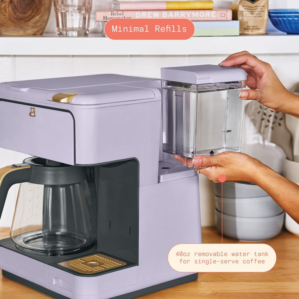 Beautiful by Drew Barrymore Multi-Brew 12-Cup Programmable Drip & Single-Serve Coffee Maker, White Icing