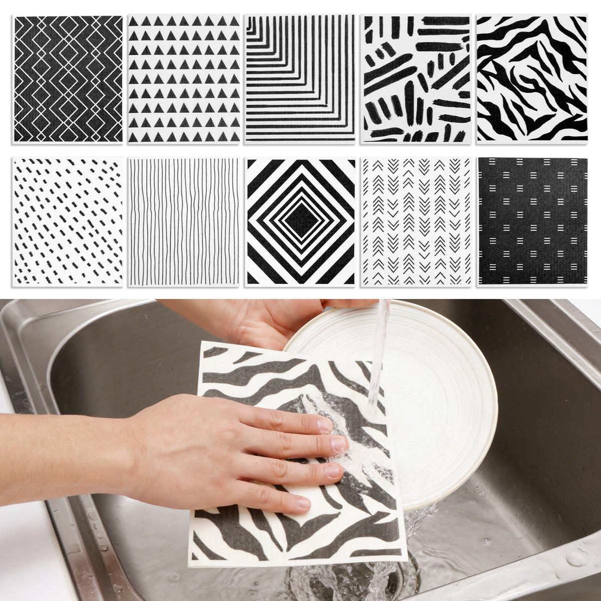 10 Pcs Swedish Dishcloths Reusable Kitchen Dish Towels Absorbent Dishcloths Washable Cellulose Sponge Cloths Quick Drying Cleaning Cloths Soft Kitchen Dish Cloth, 7.7 x 6.7in
