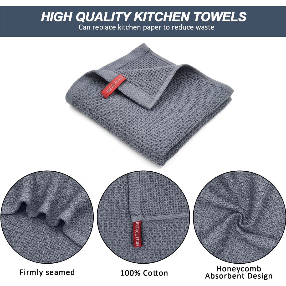 Homieway 6 Pack 100% Cotton Dish Towels, Waffle Weave Dish Cloths for Washing Dishes, Quick Drying Kitchen Dish Towels Rags, 12x12 Inches, Mixed Color