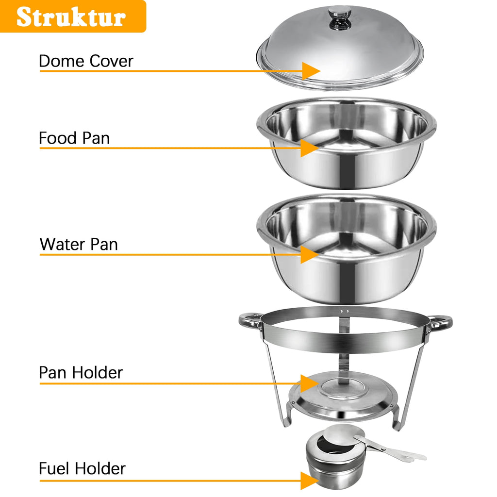 Jacgood Chafing Dish Buffet Set 4 Pack 8QT Full Pan Stainless Steel Food Warmer Chafer Complete Set with Water Pan, Chafing Fuel Holder for Home Party, Buffets, Wedding, Banquet, Catering Events