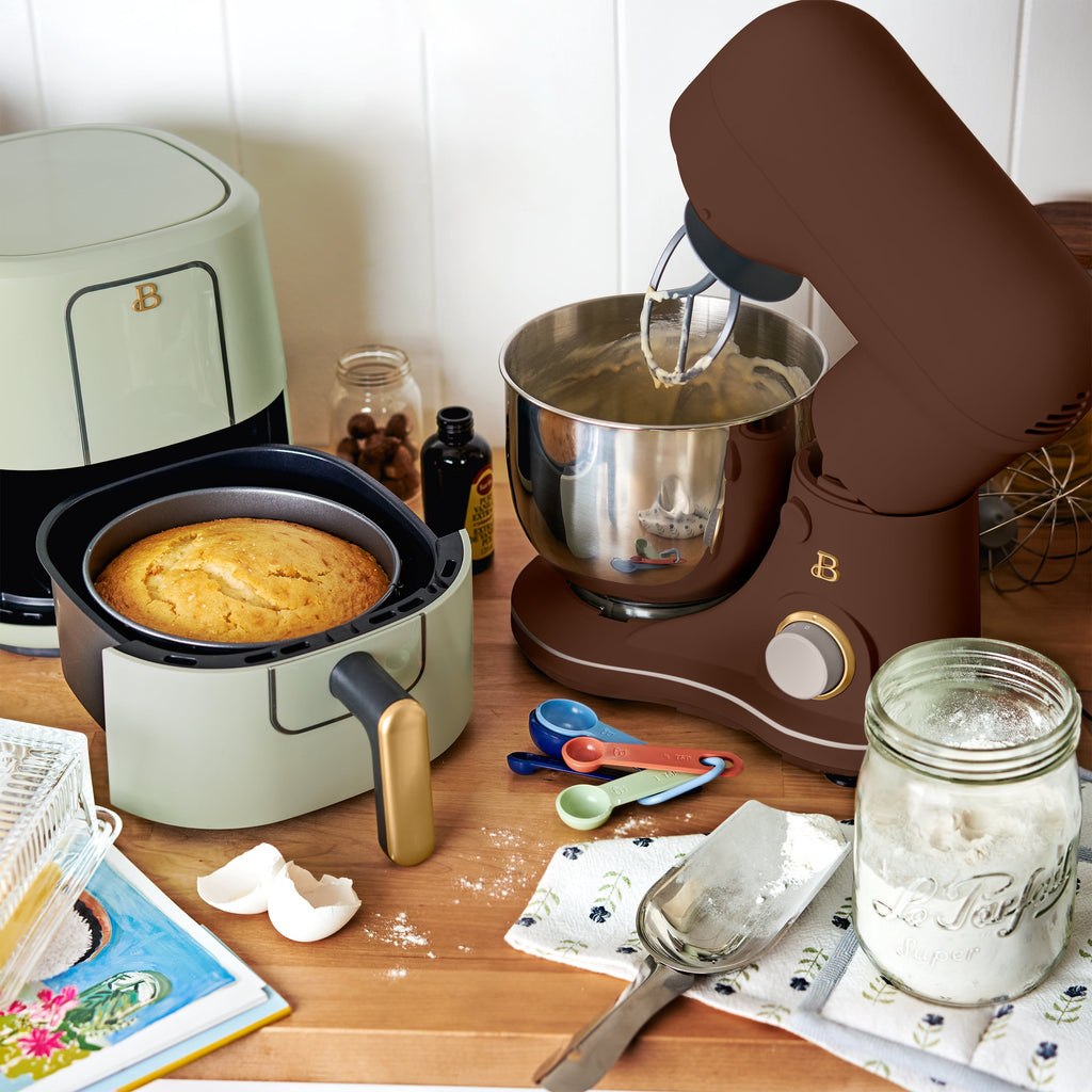 Beautiful 3.5 Qt Stand Mixer with Flat Beater, Dough Hook, Balloon Whisk, Chocolate by Drew Barrymore