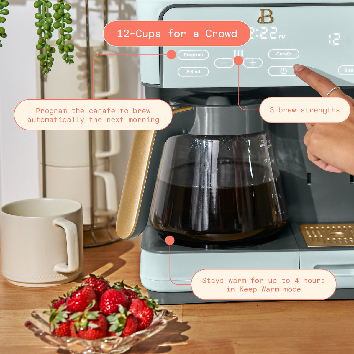 Beautiful by Drew Barrymore Multi-Brew 12-Cup Programmable Drip & Single-Serve Coffee Maker, White Icing