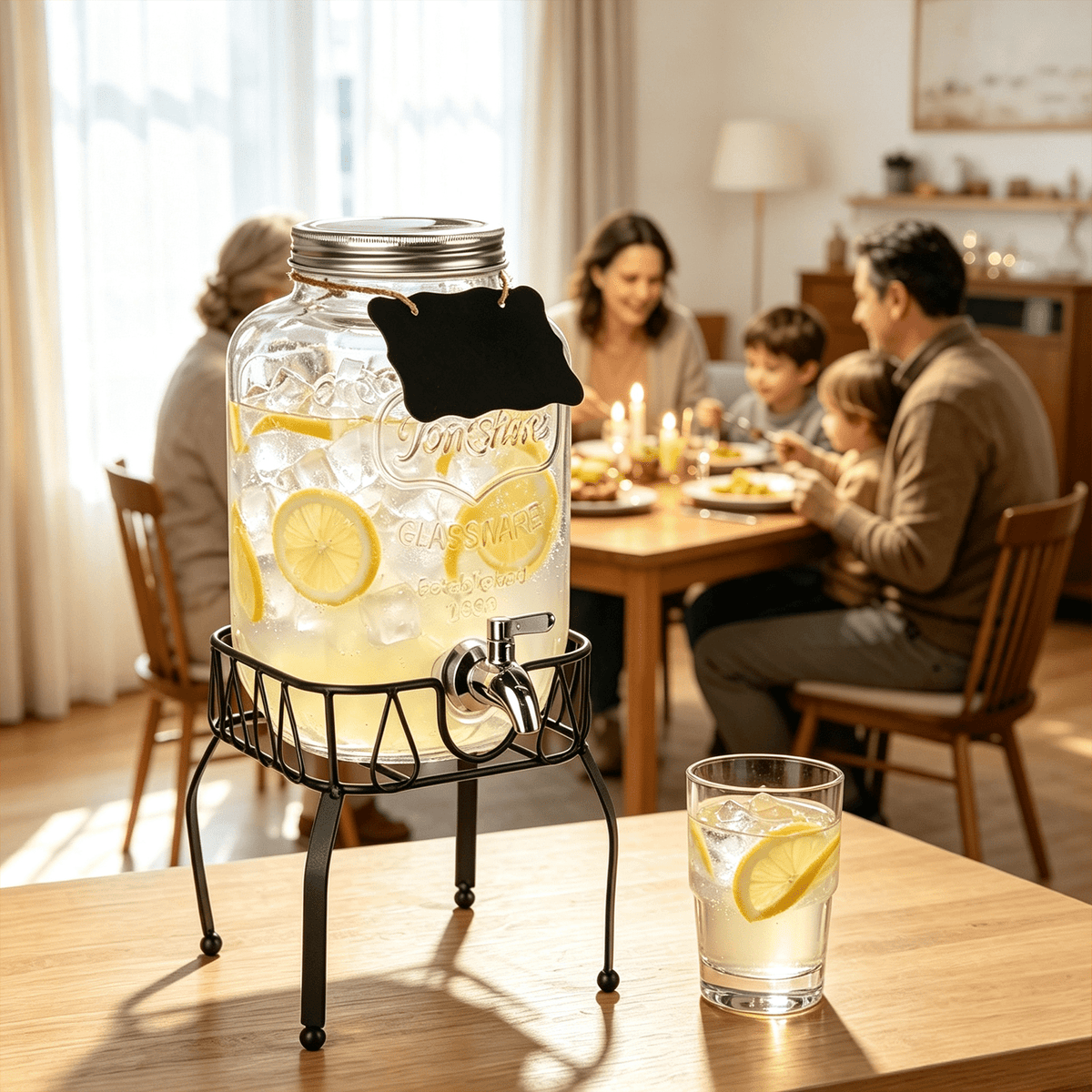 1 Gallon Glass Drink Dispensers for Parties, TAIMASI 2 Pack Beverage Dispenser with Stand & Stainless Steel Spigot, Leakproof Lemonade Drink Dispenser for Sun Tea, Homemade Juice