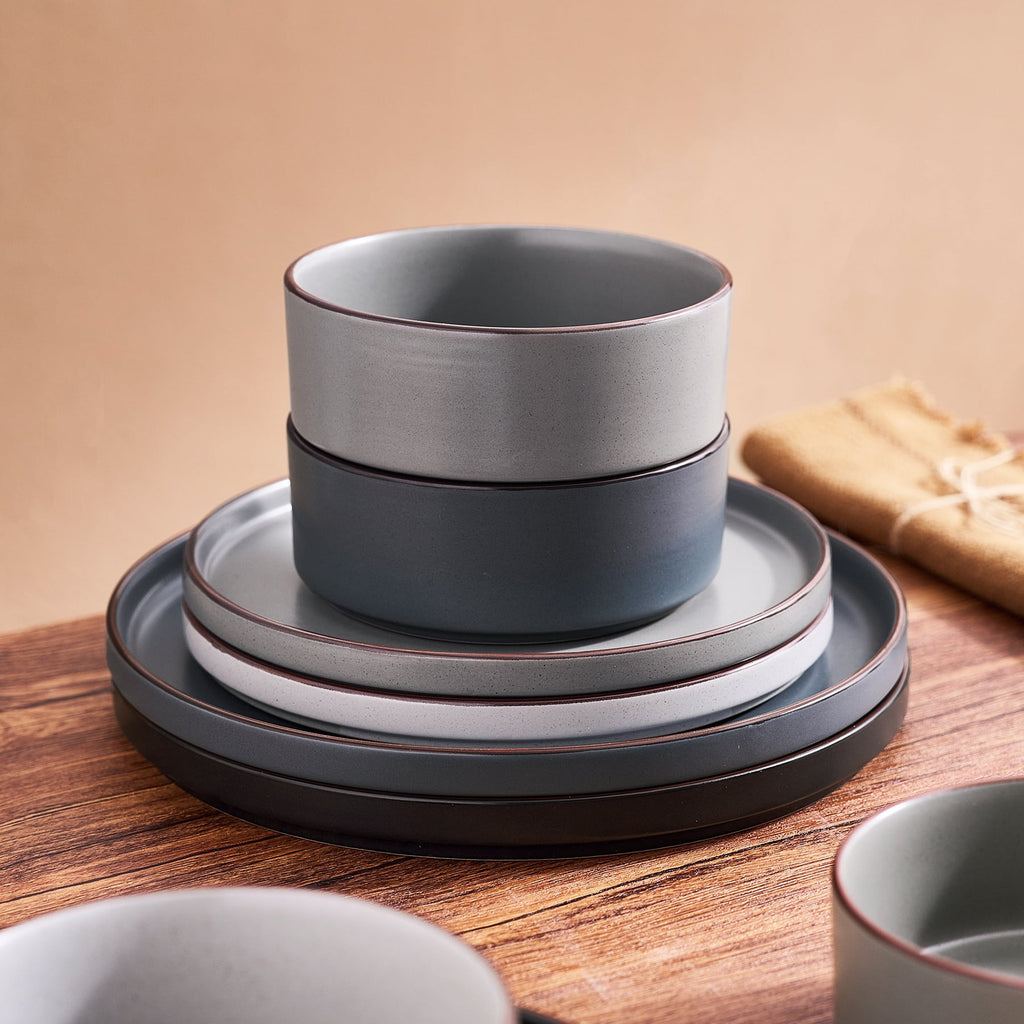 Famiware Nebula Stoneware Dinnerware Sets, 12-Piece Dish Set, Multi-color