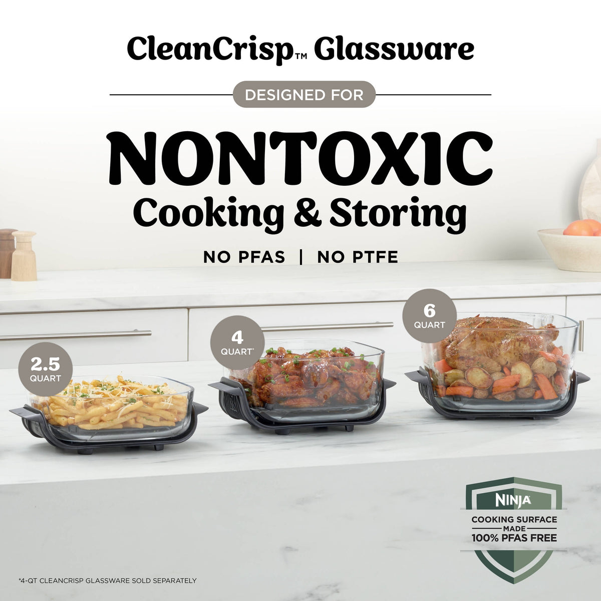 Ninja Crispi Pro Glass Air Fryer 6-Qt & 2.5-Qt, 6-in-1, Air Fry, Bake, Dehydrate, Dishwasher Safe, AS101LG Dove