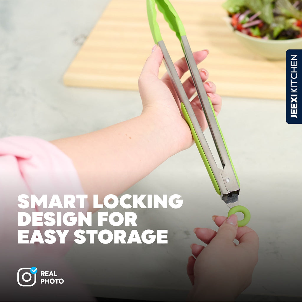 RED Kitchen Tongs for Cooking with Silicone Tips Stainless Steel Tongs 450℉ Locking Set 3, Cooking Serving Grilling Barbecuing Salads Kitchen Clips Easy to use