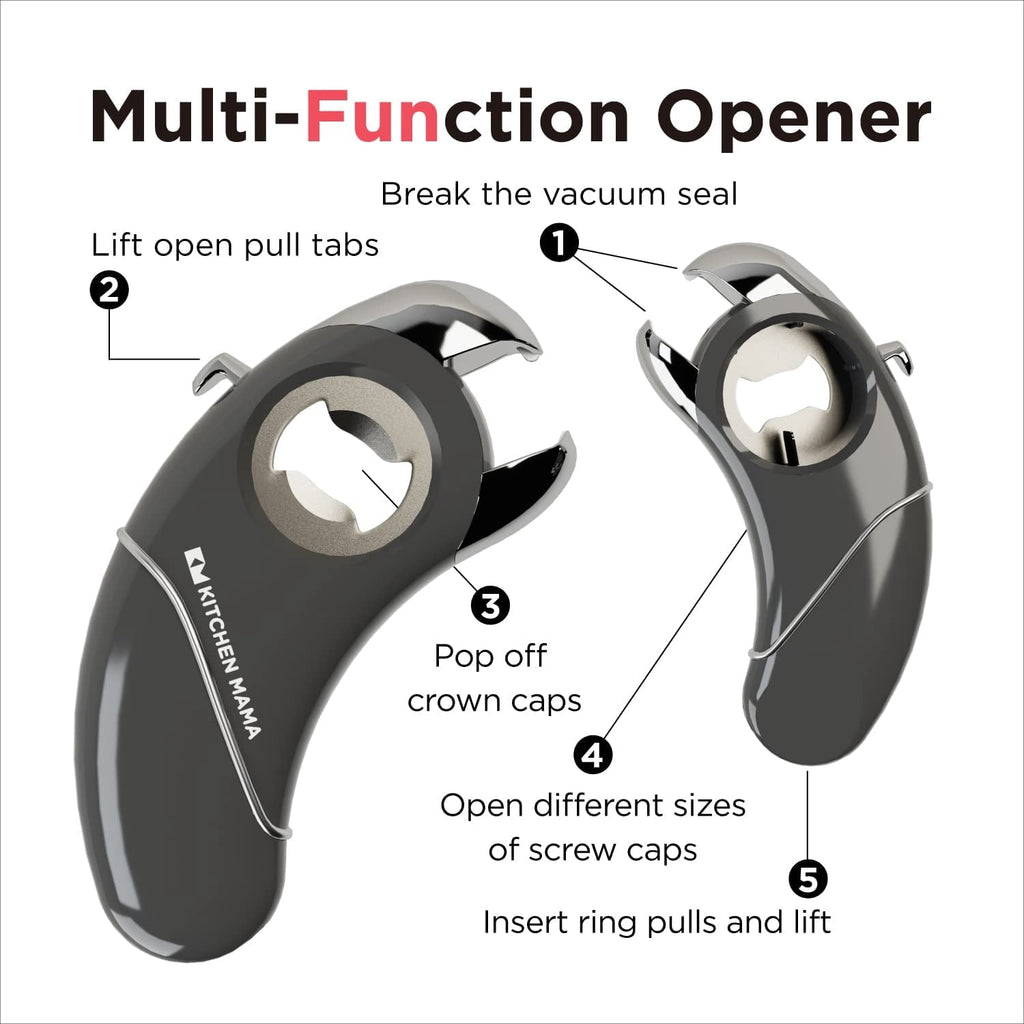 Kitchen Mama Epic One Magnetic Multifunction Opener: Beer, Soda Can, Pull Tab, Jar Opener (Red)