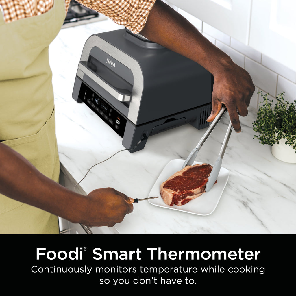 Ninja Foodi Smart XL 6-in-1 Indoor Grill with Air Fry, Roast, Bake, Broil, & Dehydrate, Foodi Smart Thermometer, 2nd Generation, Black/Silver DG551