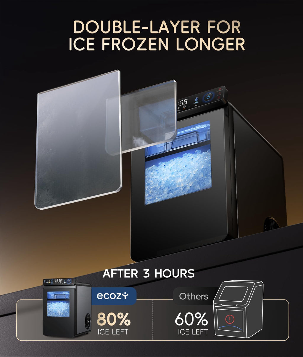 Ecozy Chillio Nugget Ice Maker Countertop with App Control, Smart Pebble Sonic Ice Machine, 44LBS/24H Soft Chewable Pellet Ice