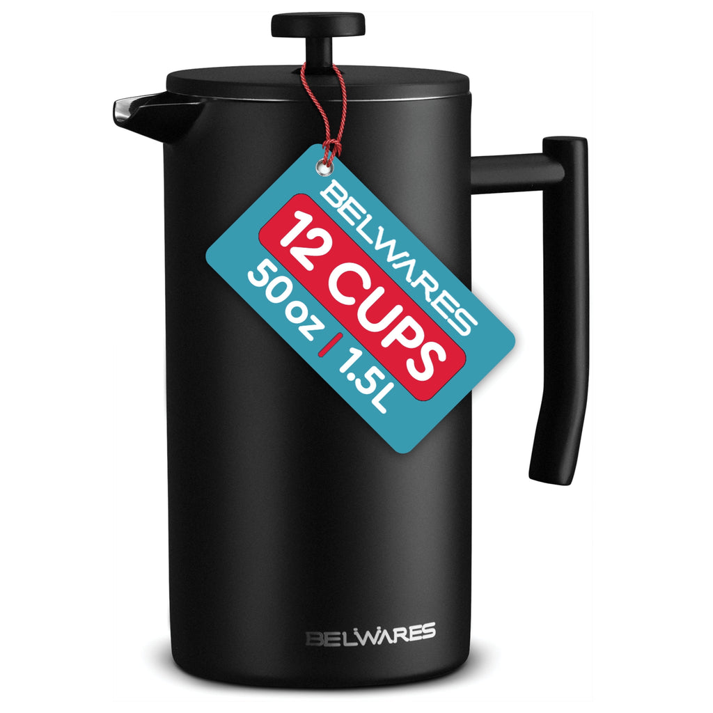 Belwares French Press Coffee Maker 50 oz, Stainless Steel French Press Coffee Press with Double Wall Filtration