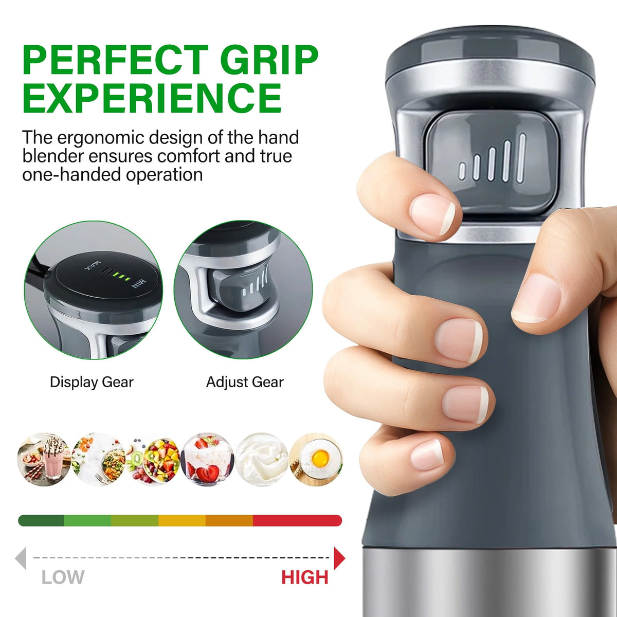 Immersion Blender Handheld 1100W 3 in 1 Corded Stick Hand Blenders for Kitchen with Trigger Speed Control, with Whisk, Milk Frother Attachemnts, Perfect Emulsifier for Soup, Smoothie, Puree
