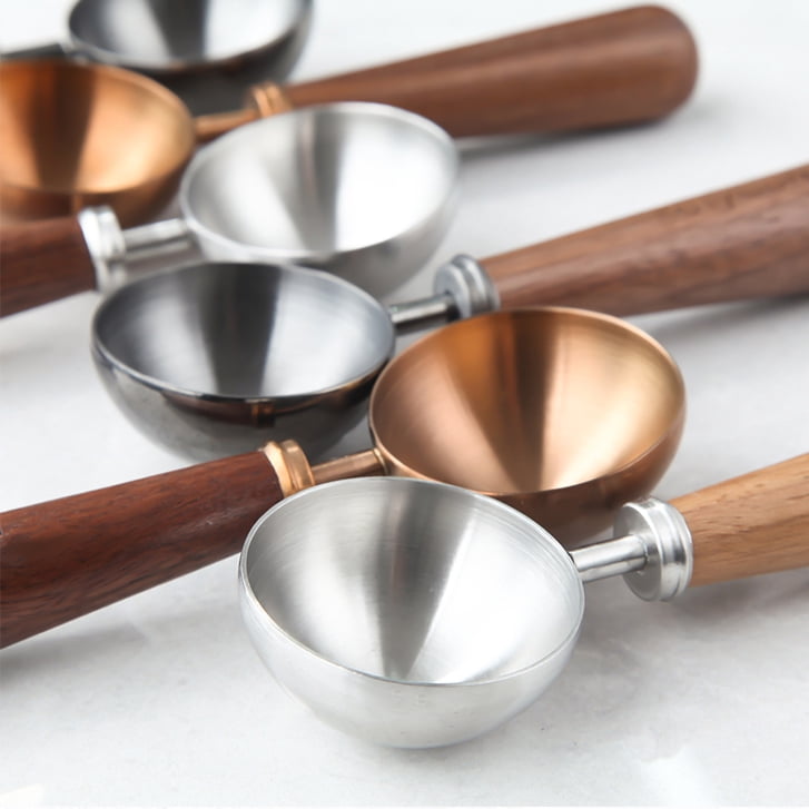 Easyworkz Retro Stainless Steel Coffee Scoop with Walnut Handle 10g / 1 Tbsp Coffee Measuring Spoon, Rose Gold